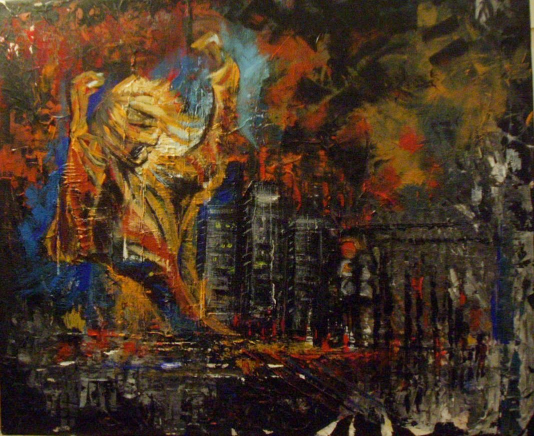 Le génie de la Ville — Technique mixte par Eliane Desther