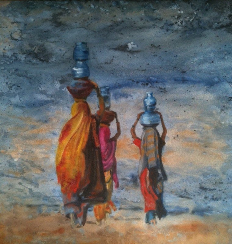 Porteuses d'eau — Technique mixte par Eliane Desther