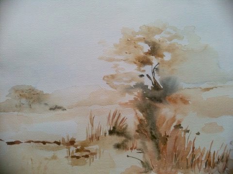 Bord de riviere — Aquarelle sur papier par Eliane Desther