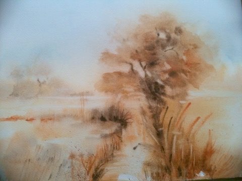 Paysage marecageux — Aquarelle sur papier par Eliane Desther
